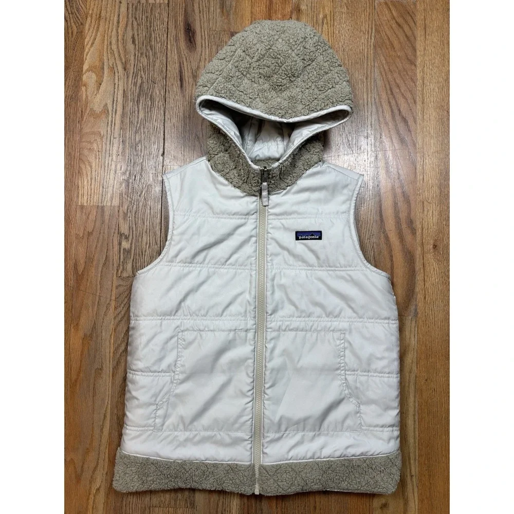 Patagonia Los Gatos Hooded Vest Women's Sz Medium‎ Reversible Sheep Fleece Cream - Picture 2 of 7